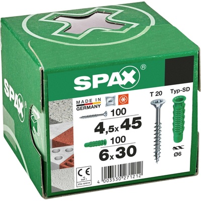 SPAX Sada hmoždinek a šroubů »WIROX«, 200 dílů, rozpěrné hmoždinky typ SD 6x30, univerzální šrouby 4,5x45. – Hledejceny.cz