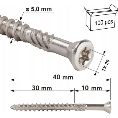 KLIMAS 5x40mm Skrutka do dreva pre terasy, zapustená hlava, TX, nerezové