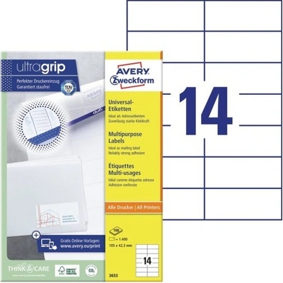Avery Zweckform Etikety 100 listů A4 bílé 105 x 42,3 mm univerzální 3653