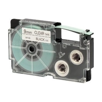 Casio XR-9X1, 9mm x 8m, черен печат/прозрачен фон, оригинален лента (XR-9X1)