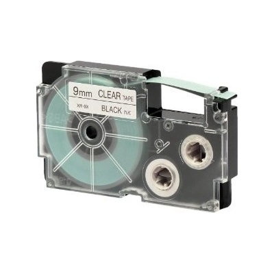 Casio XR-9X1, 9mm x 8m, черен печат/прозрачен фон, оригинален лента (XR-9X1)