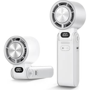  Ръчен вентилатор с охлаждаща плоча Atron F53K, Преносим, Сгъваем, Батерия 3600mAh, LED дисплей, Бял (F53K-White)