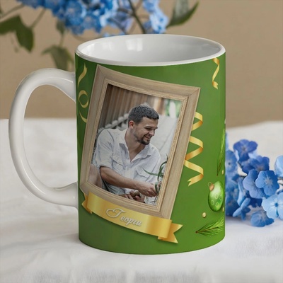 Art gift Коледна чаша със снимка - Зелена магия