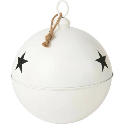 J-Line by Jolipa Bílá kovová ozdoba rolnička se šňůrkou Baub Xmas L - Ø 51*60 cm