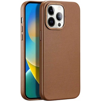 Dux Ducis Grit Faux Leather MagSafe Case - дизайнерски кожен кейс с MagSafe за iPhone 14 Pro Max (кафяв)