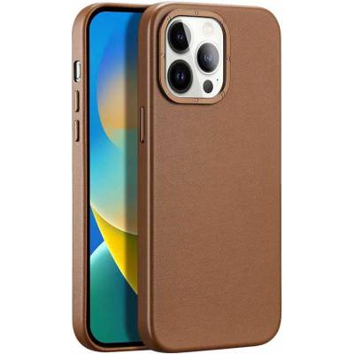 Dux Ducis Grit Faux Leather MagSafe Case - дизайнерски кожен кейс с MagSafe за iPhone 14 Pro Max (кафяв)