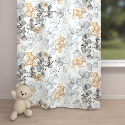 Biante Detský bavlnený záves Sandra SA-367 Sivo-oranžové kvety na bielom 140x150 cm