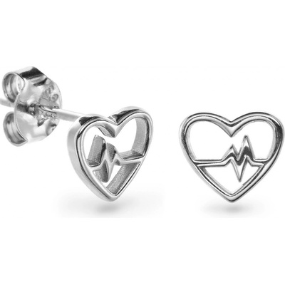 Again Jewelry strieborné náušnice Srdce s EKG krivkou AJNS0032