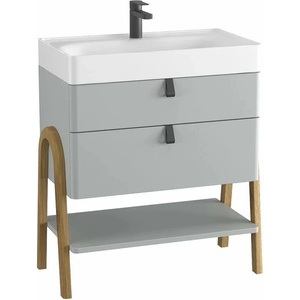 Krofam Светлосив комплект подови шкафове Krofam Moss 70 см, вградена мивка Krofam Moss 70 см с отвор за смесител (145-0104+145-0500)
