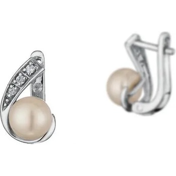 Image 1 of Swan Сребърни обици със бели перли и цирконий CAA020 Swan