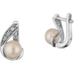 Swan Сребърни обици със бели перли и цирконий CAA020 Swan