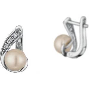 Swan Сребърни обици със бели перли и цирконий CAA020 Swan