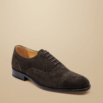 Charles Tyrwhitt Leather Oxford Brogue Shoes - Dark Chocolate - 46 Велурени оксфордски обувки с украса Оксфорд и Дерби