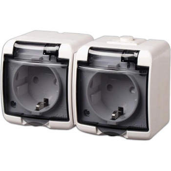 Image 1 of GAO Контакт шуко двоен открит монтаж IP44 с ПРОЗРАЧЕН капак серия Karlik - 22121H (22121H)