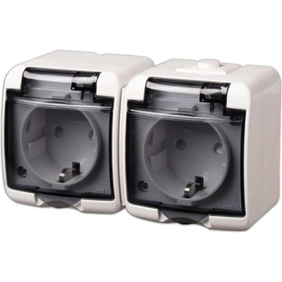 GAO Контакт шуко двоен открит монтаж IP44 с ПРОЗРАЧЕН капак серия Karlik - 22121H (22121H)