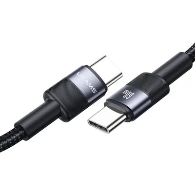 USAMS Кабел за бързо зареждане и данни USAMS US-SJ724 60W Aluminum Alloy Data Cable Type-C To Type-C 1.2 метра, черен (SJ724USB01)