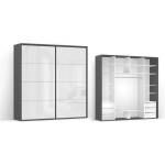 BRW Гардероб FLEX 240 / 66 / 240 см бял лакобел (11/240-66-240/monastery/white-lacobel/flex/brw)
