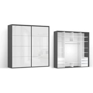 BRW Гардероб FLEX 240 / 66 / 240 см бял лакобел (11/240-66-240/monastery/white-lacobel/flex/brw)