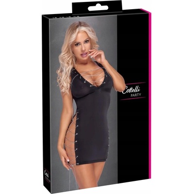 Cottelli PARTY - Sexy černé mini Šaty se stříbrnými šňůrkami