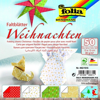Folia Bringmann Origami papír Vánoce 80g/m2 50 listů 15x15 cm