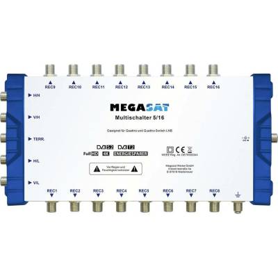 MegaSat 0600152 rozdeľovač satelitného signálu Vstupy (viacnásobný spínač): 5 (4 SAT / 1 terestrický) Počet účastníkov: