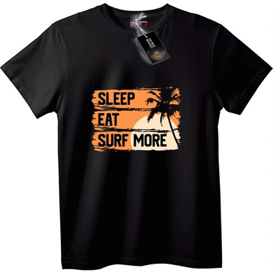 NOONEBRAND Тениска Спи, Яж, Сърф Повече - 5XL, Black