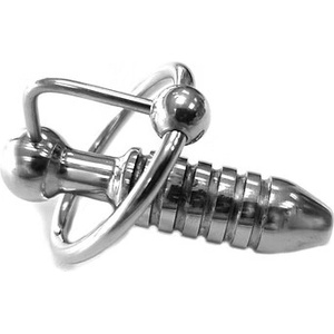 Rouge Stainless Steel Hollow Beaded Probe & Cock Ring (1cm thick)