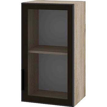 Image 1 of ИРИМ Горен шкаф витрина с една стъклена врата Сити АРАЛ-121 десен дъб сонома арвен / стъкло Алу глас 40 см