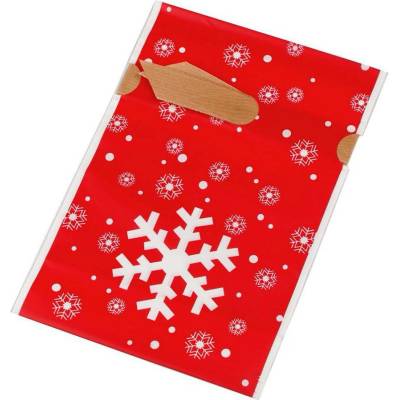 Sáček s atlasovou stuhou vánoční 15x23 cm - červená vločka (5 ks)