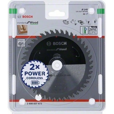 Bosch Pilový kotouč Standard for Wood pro akumulátorové pily 140 × 1,5/1 × 20 T42 SKU 2608837672