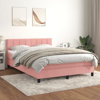 vidaXL Боксспринг легло с матрак, розово, 140x200 см, кадифе (3141310)