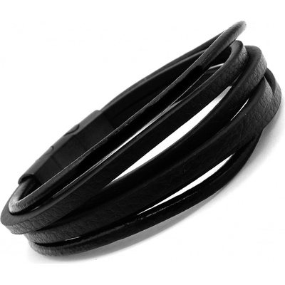 Steel Jewelry náramek pánský černý kožený z chirurgické oceli NR231021