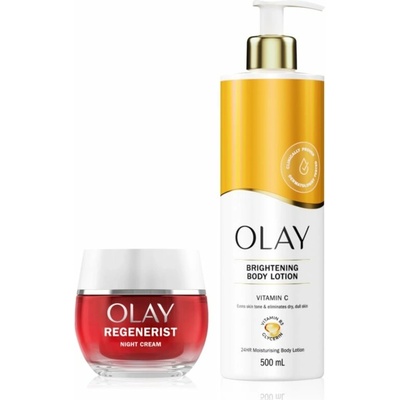 Olay Regenerist & Vitamin C Night Cream hydratačný nočný krém 50 ml + Olay Vitamin C Brightening Body Lotion hydratačné telové mlieko 500 ml
