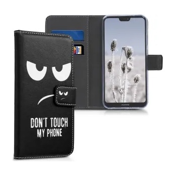 kwmobile Флип калъф с дизайн don't touch my phone за Huawei P20 Lite - бял