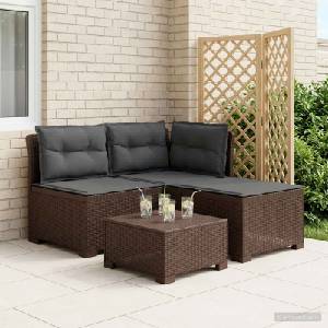 vidaXL Пейка за градина с Cushions във вид на ратан 3-местен ПП Кафяво (8011909)