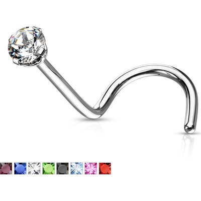 Šperky eshop zahnutý piercing do nosu z chirurgické oceli drobný barevný krystal v kotlíku W32.10 zelená – Zboží Dáma