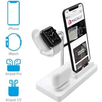 Macally 3-in-1 Apple Charging Stand - док станция за зареждане на iPhone, Apple Watch и Apple AirPods (бял)