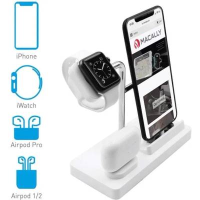 Macally 3-in-1 Apple Charging Stand - док станция за зареждане на iPhone, Apple Watch и Apple AirPods (бял)