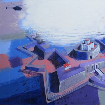 Dagmar Piorecká, Vyhlídkový let, akrylové barvy, 125 x 125 cm