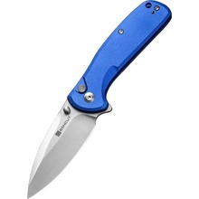 SENCUT Bright Blue Aluminum Handle Satin Finished 9Cr18MoV Blade Button Lock S22043B-3