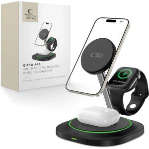Tech-Protect Зарядна станция 3 в 1 с MagSafe 15W за iPhone, AirPods и Apple Watch от Tech-Protect QI15W-A46 - Черна (5906302360994)