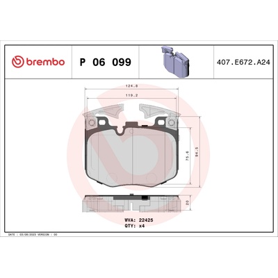Sada brzdových platničiek, vždy 4 kusy v sade BREMBO P 06 099 (P06099)