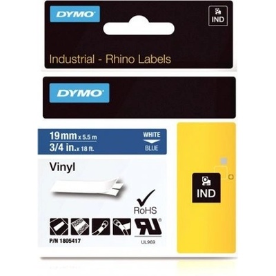 Dymo 1805417 Rhino, 19mm x 5,5m, biela tlač/modrý podklad, originálna páska