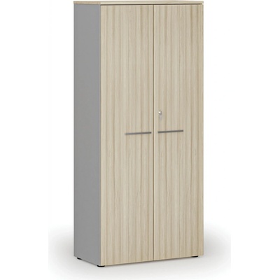 Primo Kancelářská skříň s dveřmi GRAY, 1781 x 800 x 420 mm, šedá/dub přírodní – Zboží Mobilmania