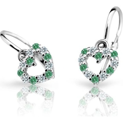 Danfil dětská srdíčka C2157 z bílého zlata s kamínky Emerald Green zapínání brizura