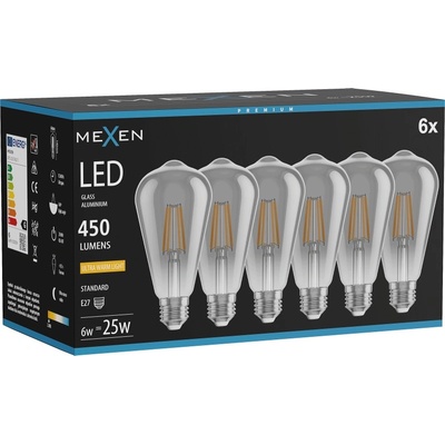 Mexen Vintis 6x светодиодна енергоспестяваща крушка E27, ST64, 6W, Топло - 2200K, 450 lm, (L152-E27-0622-70x06)