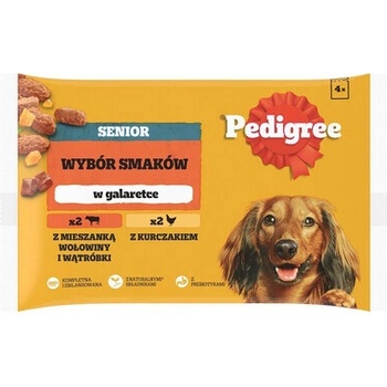 Pedigree Senior Výber Chutí s mixom hovädziny a pečene s kuracím mäsom v želé 4 x 100 g