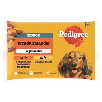 Pedigree Senior Výber Chutí s mixom hovädziny a pečene s kuracím mäsom v želé 4 x 100 g