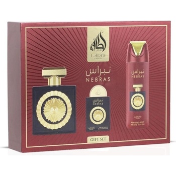 LATTAFA Pride Nebras Унисекс подаръчен комплект Размер EDP 100 ml + EDP 20 ml + дезодорант спрей 200 ml + пълнител