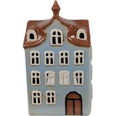 Modrý keramický domeček na čajovou svíčku Houthem X – 13x9x22 cm